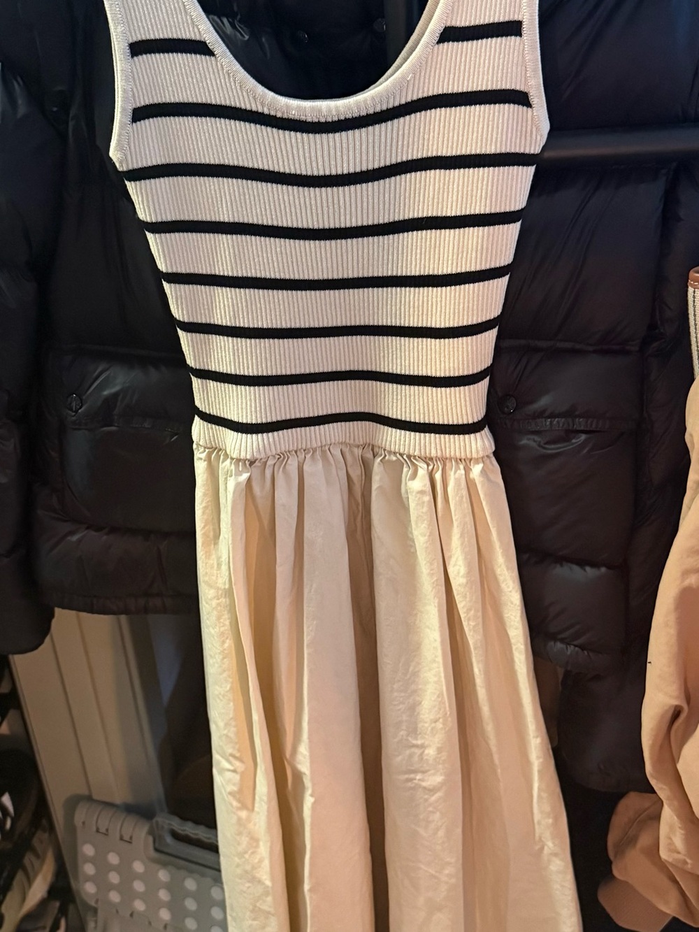 Sleeveless Stripe Knit Top Dress in Cream and Black